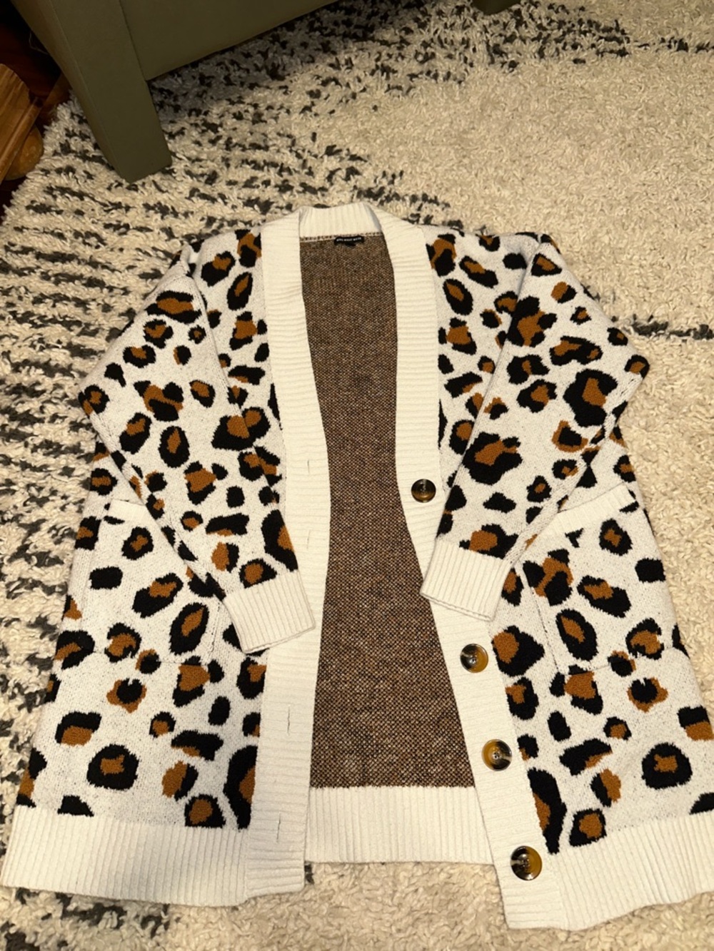 WeWoreWhat Leopard Print Cardigan - White, Brown, Black